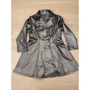 NWOT Black Faux Leather Trench Coat Jacket Women’s 2XL